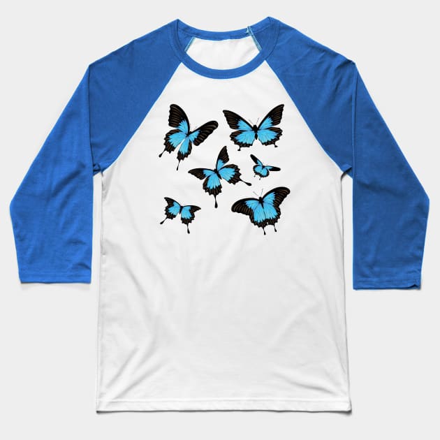 Blue butterflies Baseball T-Shirt by AnnArtshock